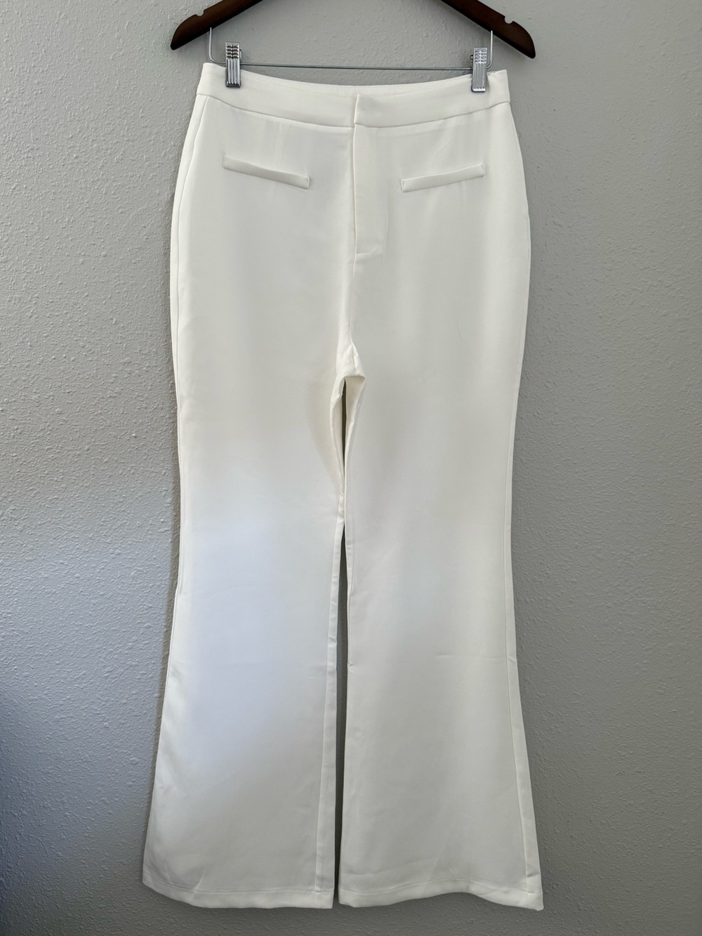 Pink Lily White High Rise Flare Pants Stretch Dress Pants Size Large